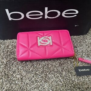 Bebe Fuchsia Quilted Wallet with Silver Logo